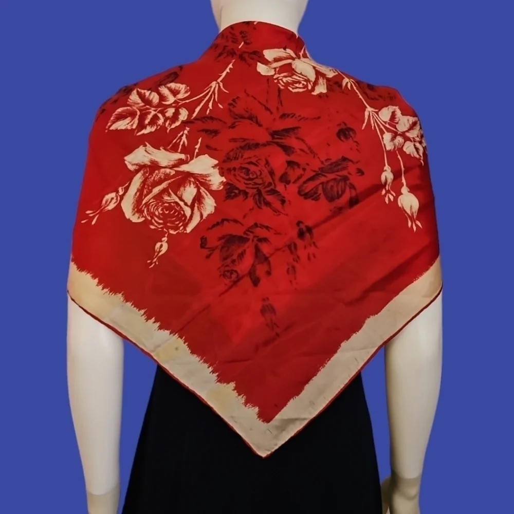 Vintage Estate Silk Rose Mantilla Scarf